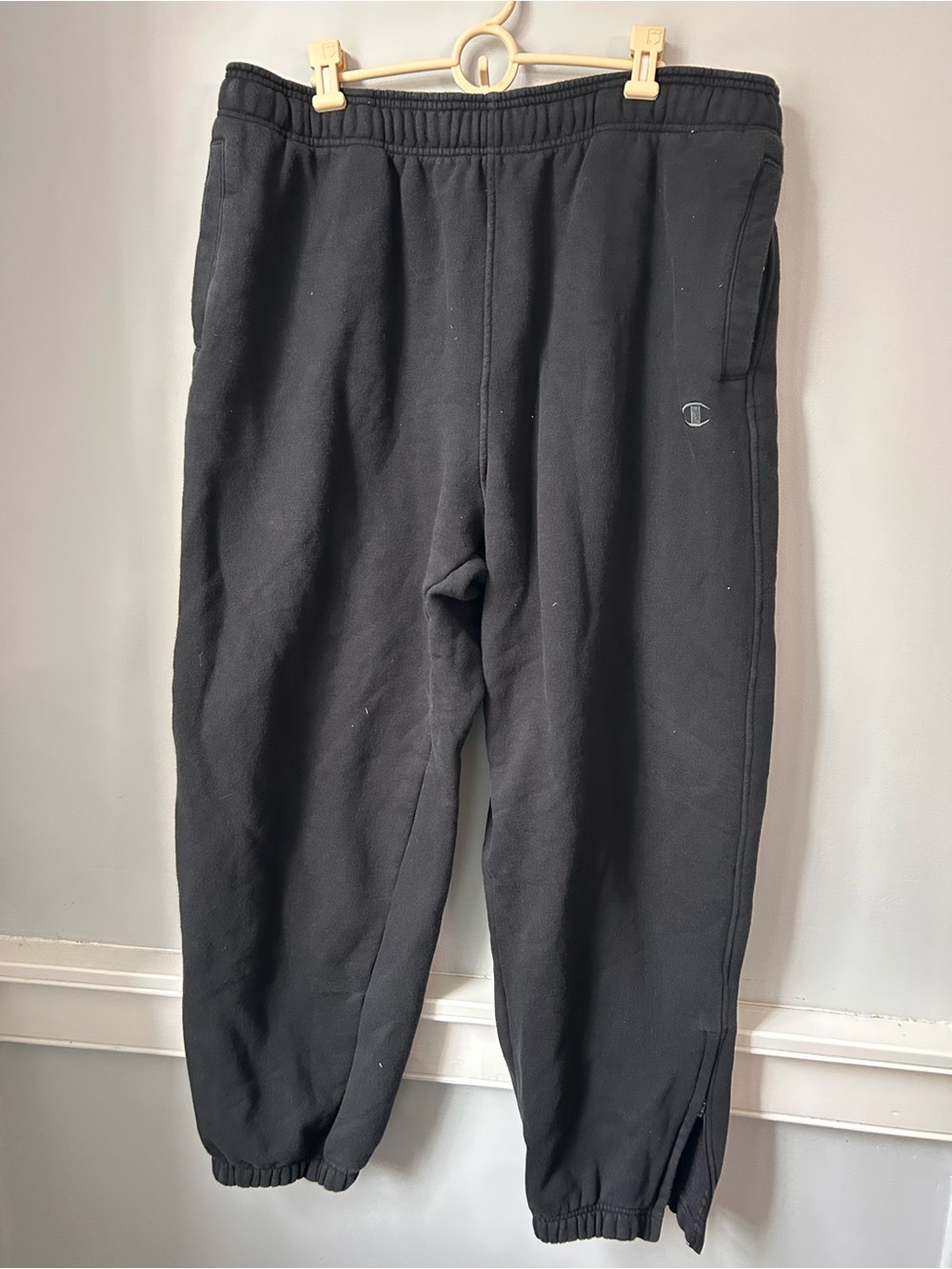 champion vtg Men’s powerblend open bottom snap pockets Black sweatpants 2XL